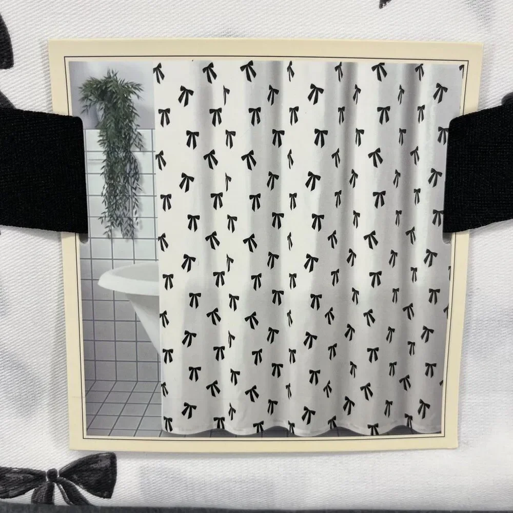 Rachel Zoe Shower Curtain White Black‎ Bows Fabric 72